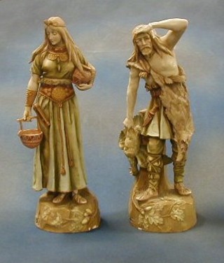A pair of fine quality 19th/20th Century Austrian porcelain figures of standing warrior and maiden, the bases marked Depose Ew Turn Wien (some chips and R to handle of lady's basket) 15"