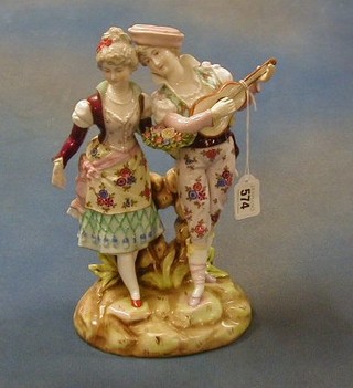 A 19th Century Continental porcelain figure group of lady and minstrel the base impressed No. 1286 12" (f and r) 