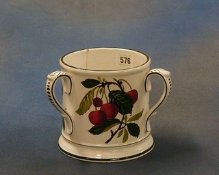 A "Wemyss" 3 handled tyg, the base incised 2557 cracked and crack to handle 6"