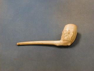 A large 19th Century clay pipe decorated Rugby/Football scene RG No. 241693 (Spur broken) 9"