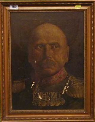 J Bell, oil painting canvas head and shoulders portrait "Imperial German General" 16" x 11" marked on the reverse, J Bell 1925