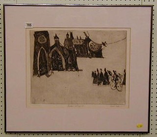 Trevor Allison, a limited edition monochrome print "Bishops and Bicycles" 11" x 15" signed in the margin