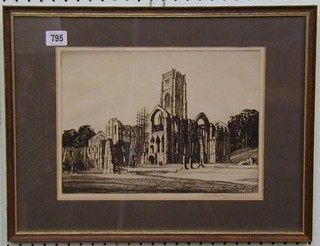 Henry Rushbury, a dry point etching "Abbey" 9" x 11", signed in the margin, the reverse bearing Sir Valentine Crittal's card