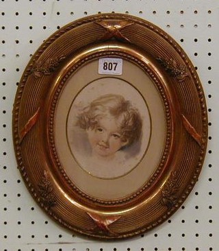 An 18th/19th Century watercolour portrait "Young Child" 5" oval