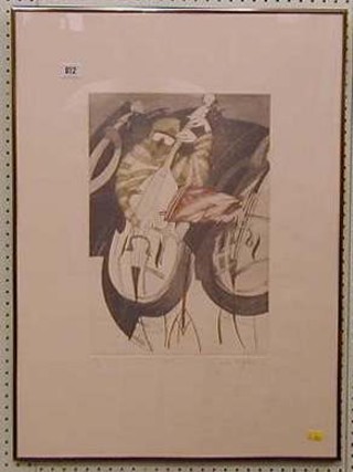 Julian Midgley, limited edition monochrome print "Cellist" 16" x 12"