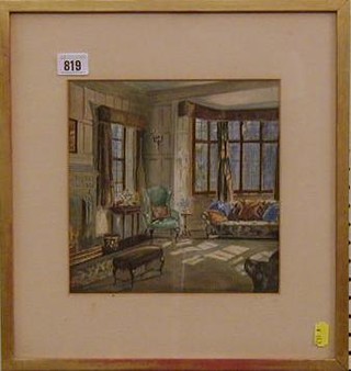 Davis Evans, watercolour drawing "Interior of a Drawing Room" signed and dated 1924 9" x 9"