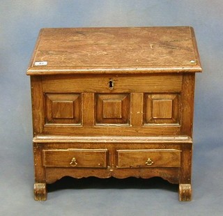 An antique miniature mule chest with hinged lid fitted 2 drawers to the base (constructed from old timber) 19"