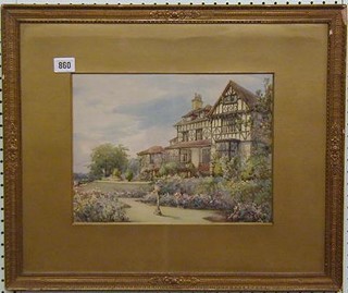 A watercolour drawing "Country House with Terrace and Garden" monogrammed CN.A.IK 1915  10" x 12"