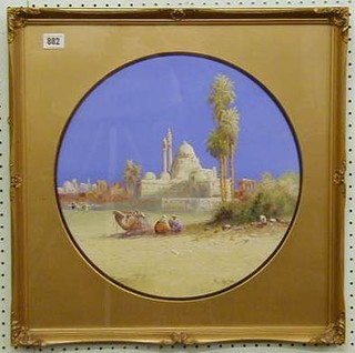 B R D Ppini, watercolour drawing "Mosque with Figures and Camel" 15"