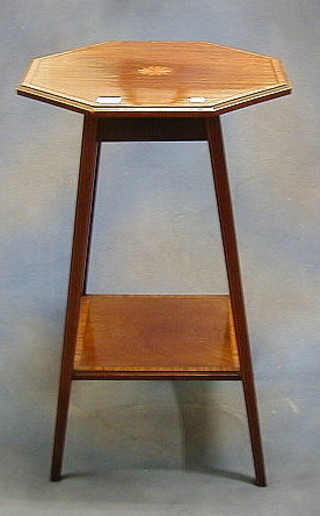 An Edwardian inlaid mahogany octagonal 2 tier occasional table 17"