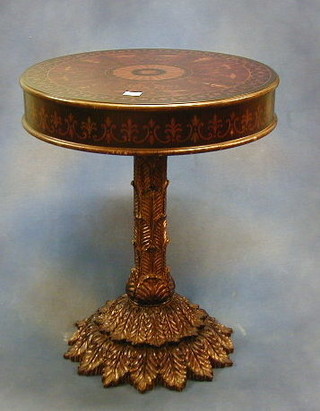 An Empire style "marquetry" circular table raised on an acanthus encrusted column 22"