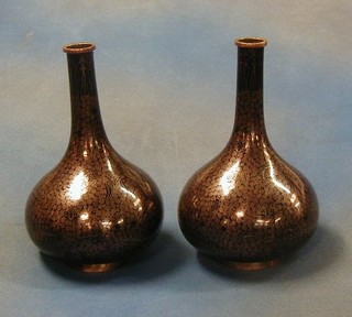 A pair of black ground Cloisonne shaped baluster vases 11"