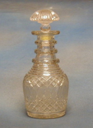A 19th Century Irish cut glass ring neck decanter and stopper