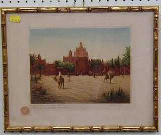 H Reidel, 19th Century coloured print "Eastern City" 7" x 9"