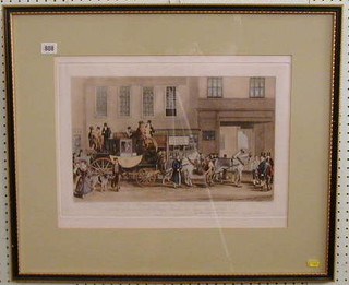 An 18th/19th Century coloured coaching print "The Blenheim Leaving The Star Hotel Oxford" engraved F J Havell and painted by Hal Animal Printers 12" x 17"