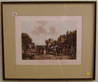 An 18th/19th Century coloured coaching print "The Last Journey on the Road" engraved by Charles Rosenberg from the original painted by J L Agalse 14" x 16"