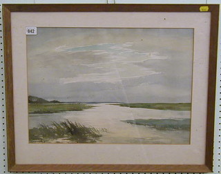 Edwin Harris, watercolour drawing "Estuary" 14" x 19"