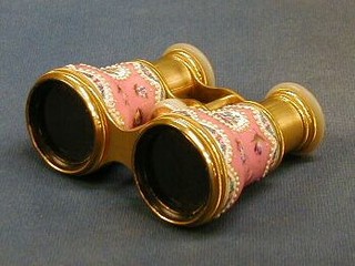 A pair of fine quality 19th Century French gilt and pink enamel opera glasses by Lemaire Paris