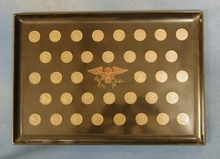 An American tray set 37 bronze medallions to commemorate the Presidents of the USA from George Washington 1789 - Richard W Nixon 1969