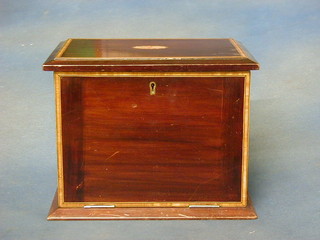 A late Victorian inlaid and crossbanded mahogany stationery cabinet with writing slope to the front and well fitted interior 27"