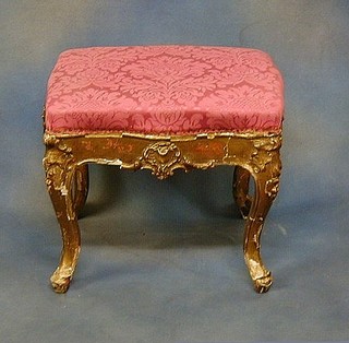 A 19th Century Continental gilt painted stool on cabriole supports 18"