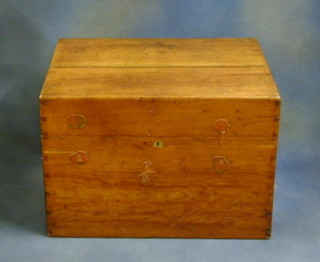 A 19th Century pine box with hinged lid and brass drop handles 23"