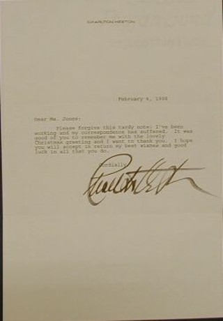 Charlton Heston, a typed letter, dated 4th February 1998, signed Cordially Charlton Heston