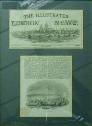 A section from The Illustrated London News, for the week ending Saturday August 26th 1843 "Balloon Ascent at Brighton" 17" x 12" framed