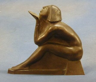 Demarthis, a bronze Art Deco fountain head in the form of a crouching naked lady 9" 