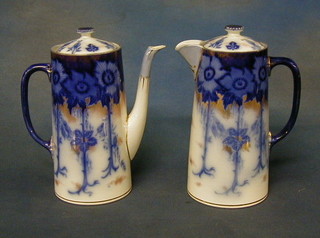 A Burleighware flo bleu coffee pot and matching hotwater jug (slight chip to hotwater jug)