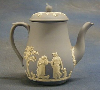 A Wedgwood blue Jasperware coffee pot, the base marked Wedgwood A2