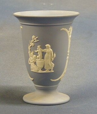 A  Wedgwood blue Jasperware trumpet shaped vase, marked 68 5"