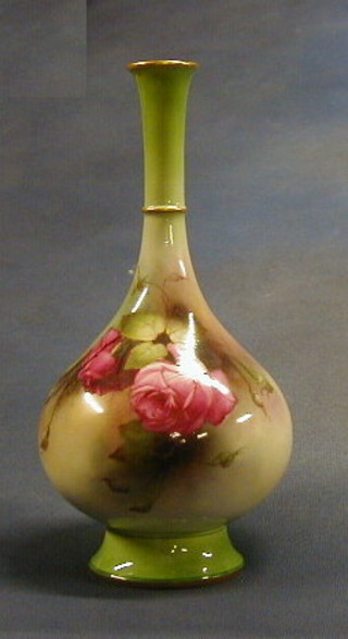 A 19th Century Royal Worcester club shaped vase with floral painted decoration by Charles "Chappie" White, the base with green Royal Worcester mark and 16 dots, 12"