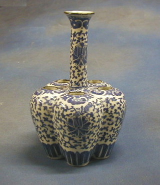 An Oriental blue and white shaped tulip vase 12"