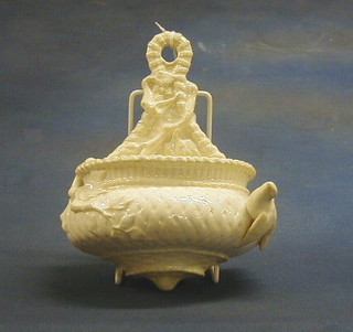 A Victorian Royal Worcester blanc de chine porcelain wall bracket decorated a bird, the reverse with circular blue Worcester mark
