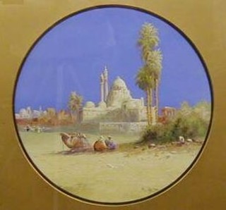 B R D Ppini, watercolour drawing "Mosque with Figures and Camel" 15"