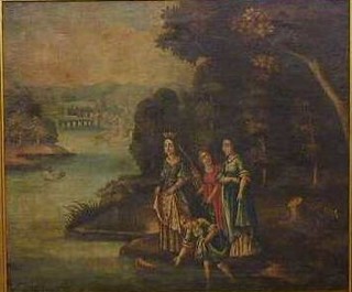 An 18th Century oil painting on canvas "Moses and the Bull Rushes" 25" x 30"