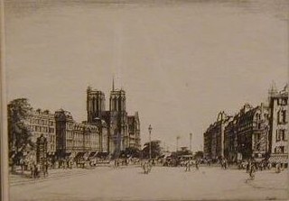 Henry Rushbury, a dry point etching "Street Scene, Paris" 9" x 13" signed in the margin
