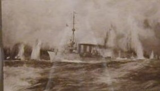 A WWI monochrome print "HMS Calatea Jutland" 11" x 11"