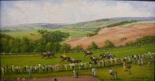 Eileen Brundel, oil painting on canvas "Goodwood Races"  16" x 29"