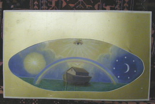 Oil painting on card "After the Earthquake" (Royal Arc Mariners tracing board) 27" oval