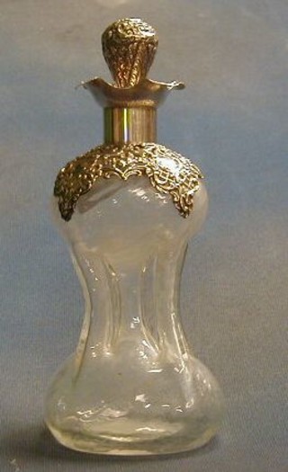 An Edwardian waisted glass decanter with pierced silver mounts Birmingham 1907 10"
