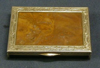 A German silver box with engraved hinged lid set an agate panel marked 935 German Sterling, 4"