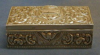 A Victorian rectangular embossed silver trinket box with hinged lid marked Barbara, Chester 1899 7"