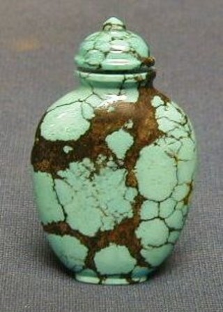 A 19th Century Oriental turquoise snuff bottle of oval form 2"