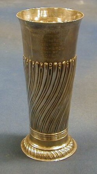 A Victorian goblet shaped silver yachting trophy Mud Hook Yacht Club, Prize for Yachts of 6 Tonnes Rating, 3rd July 1889 and also engraved the Royal Clide Yacht Club Centenary Regatta 30th June 1956 Sheffield 1887, 6 ozs