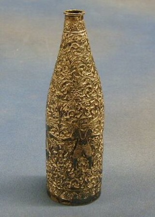 A Siamese embossed silver bottle 8"