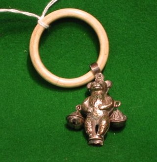 A baby's silver rattle with teething ring Birmingham 1927