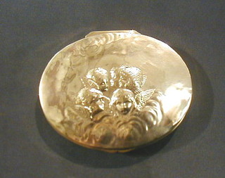 An  Edwardian oval embossed silver trinket box  with hinged lid, decorated Botticelli Angels, by William Cummings, London 1901, 7", 