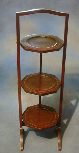 An Edwardian inlaid mahogany 3 tier cake stand